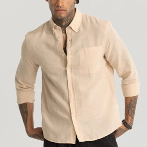 Linen Blend Casual Shirt in Beige
